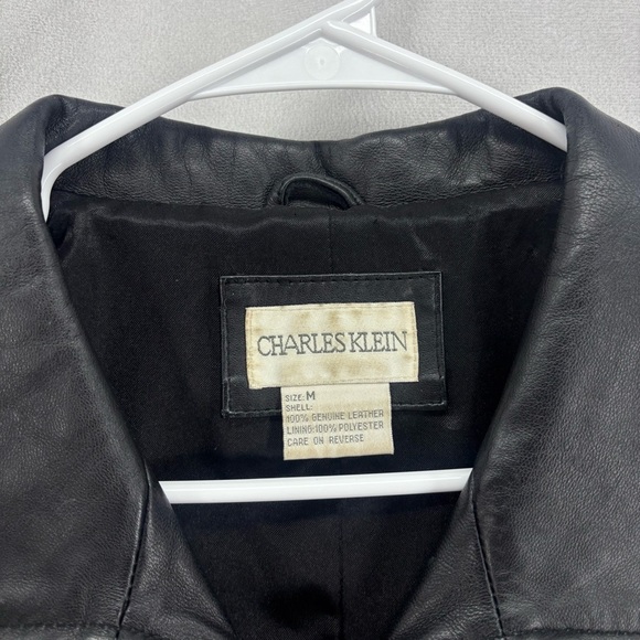 Charles Klein Black Genuine Leather Belted Zip Front Jacket Womens Medium - Picture 6 of 9